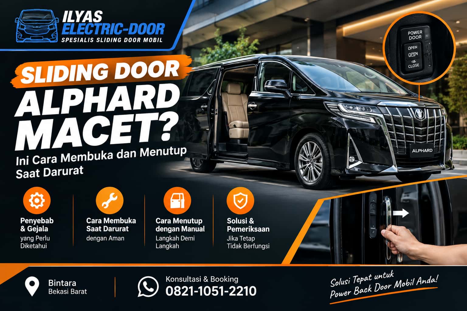cara membuka sliding door Alphard yang macet