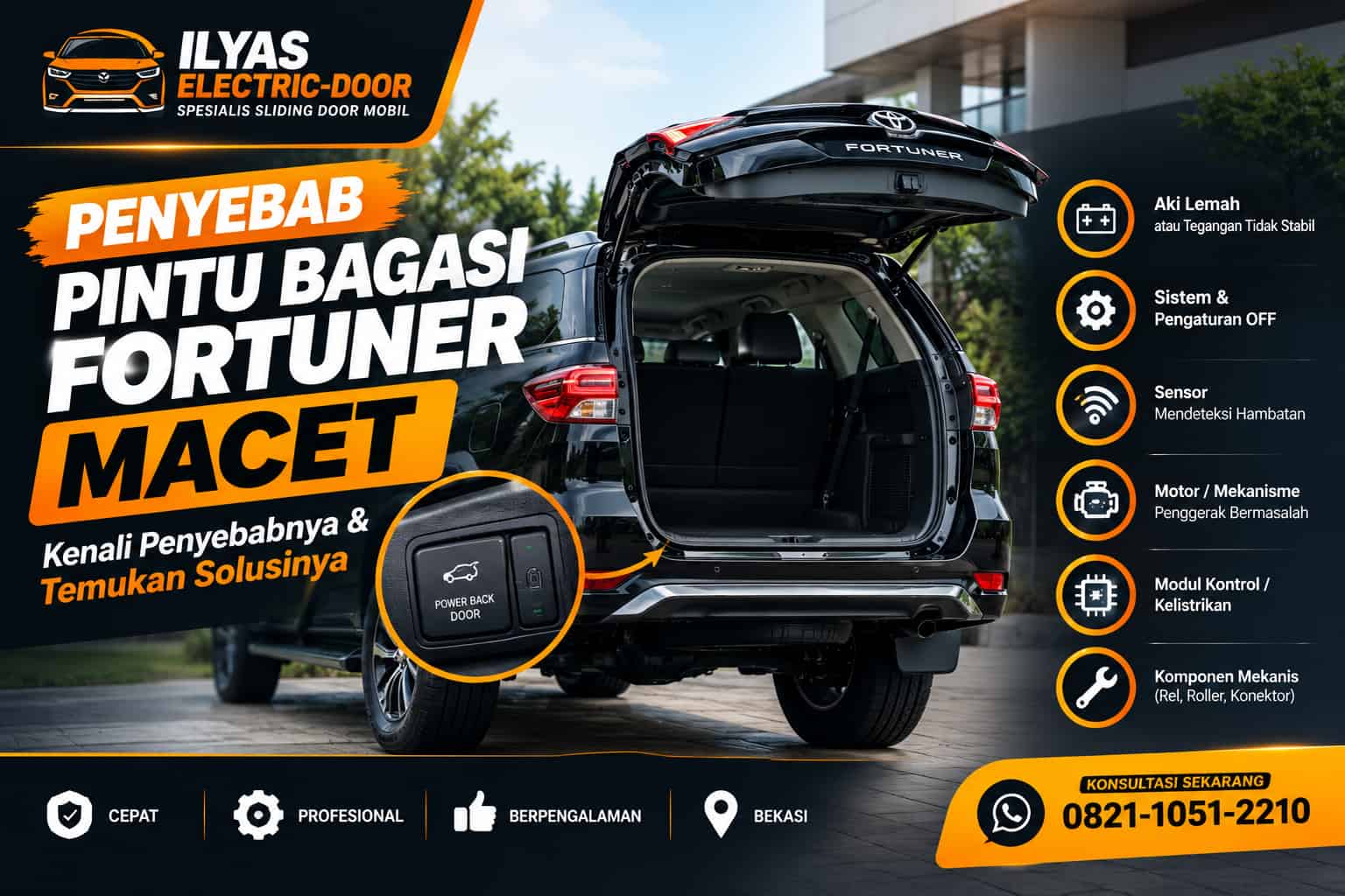 pintu bagasi Fortuner macet